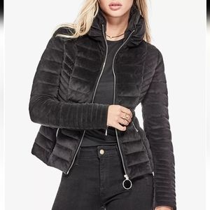 Guess Teoma Velvet Puffer Jacket in Black XS